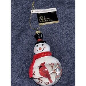 Robert Stanley Snowman Ornament Glass Globe Red Cardinal Bird 2018